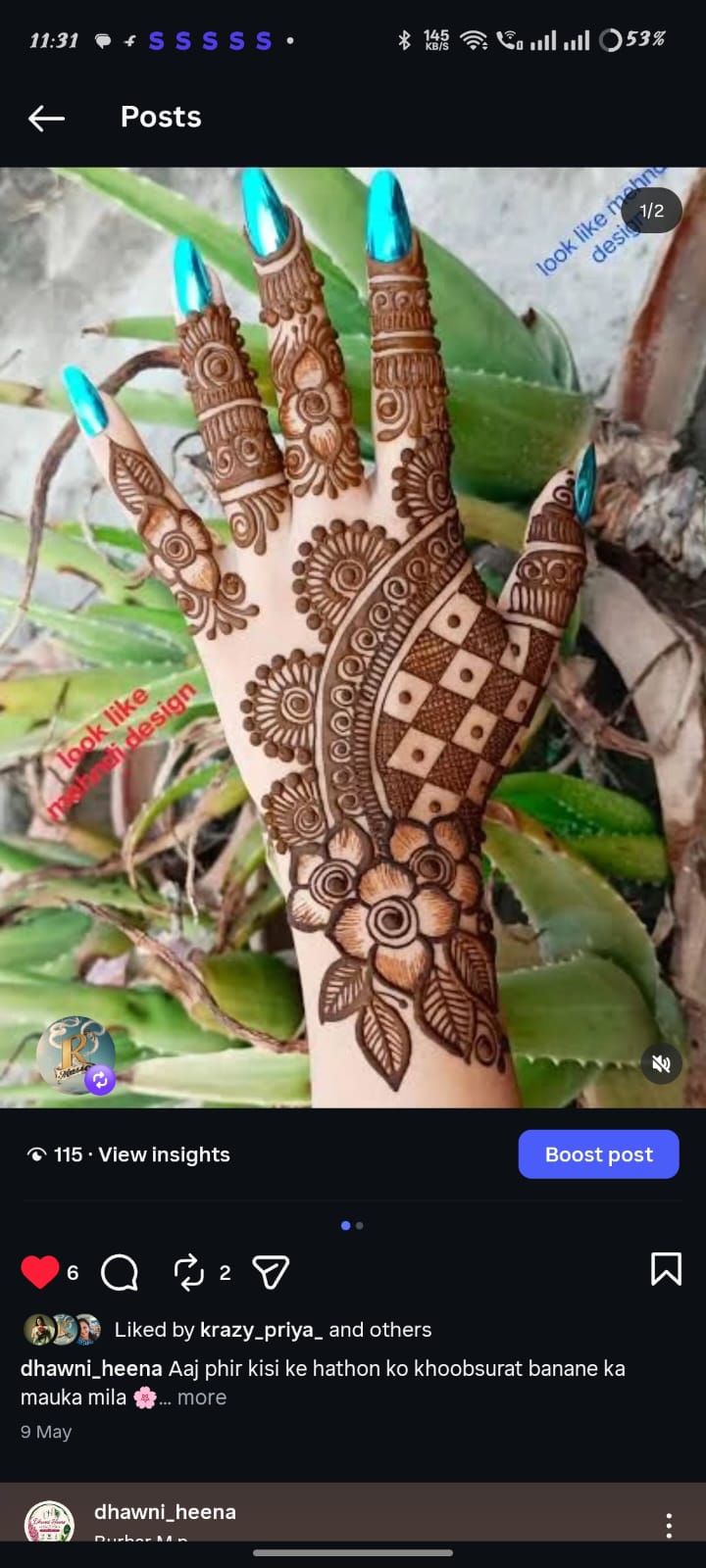 Meenakshi Tiwari's customer mehendi review - Crisp detailing for elephant & floral jharokhas