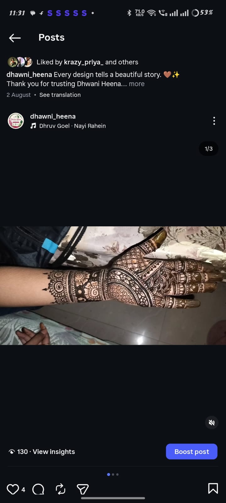 Ritika Agrawal's customer mehendi review - Safe on sensitive skin with unmatched darkness