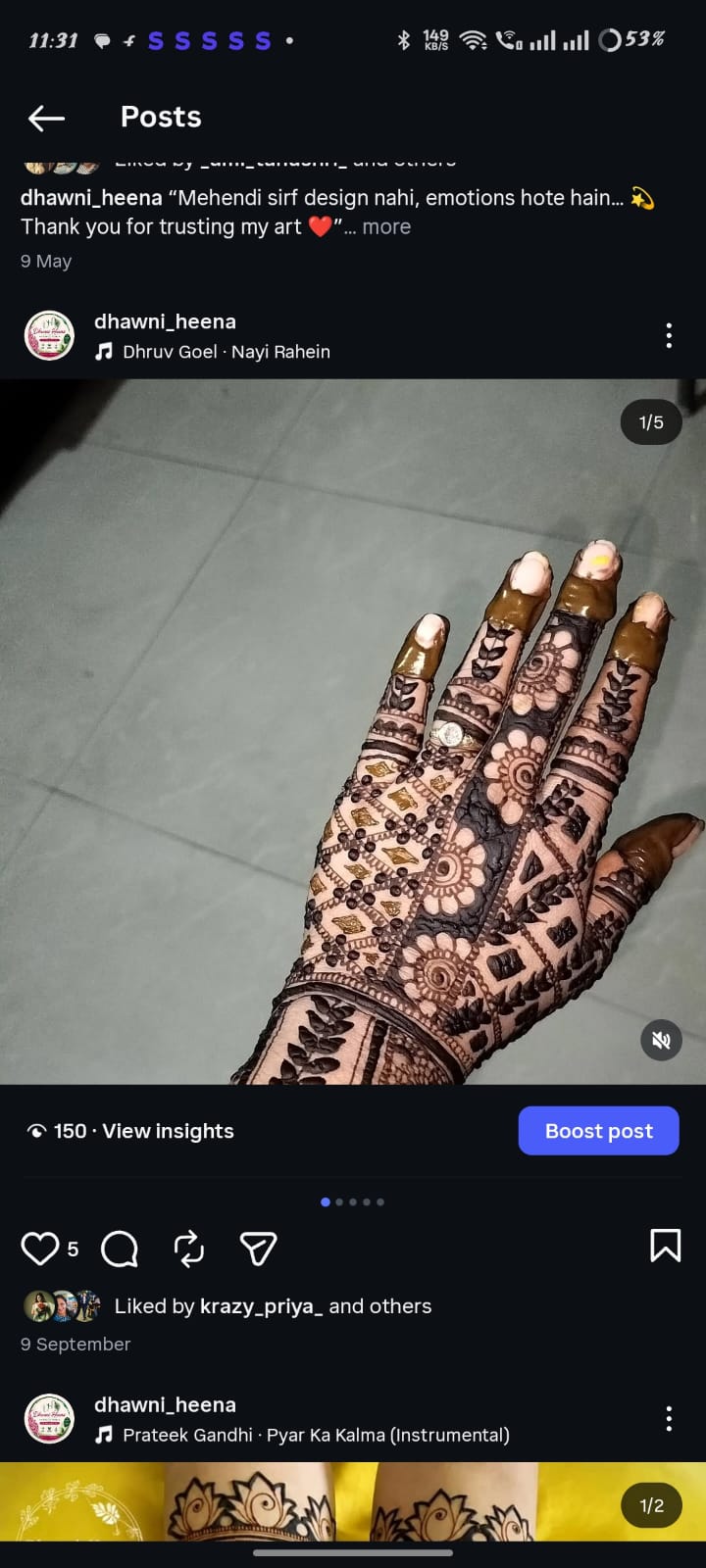 Suhani Jain's customer mehendi review - Deep natural maroon stain in 24 hours!