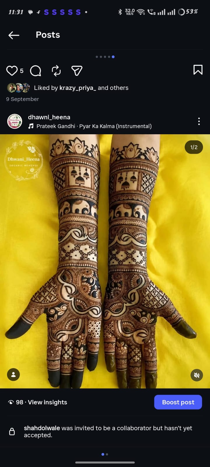 Deepika Sen's customer mehendi review - Arabic vines and lotus lace came out immaculate