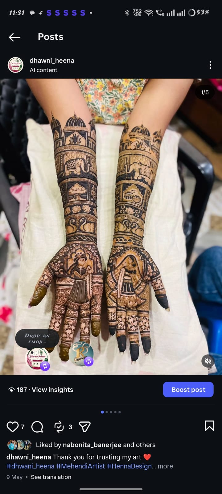 Preeti Rathore's customer mehendi review - Bride figure and doli motif looked surreal
