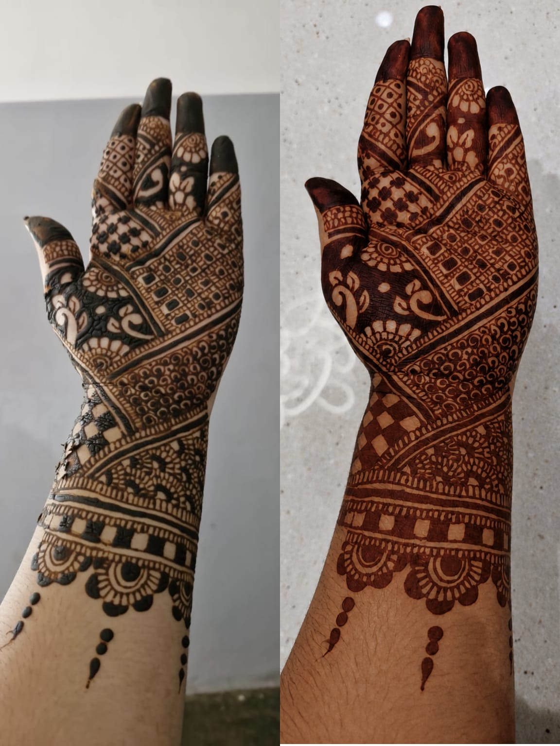 Nidhi Kesarwani's customer mehendi review - Side-by-side progression proof: wet paste vs 48h stain